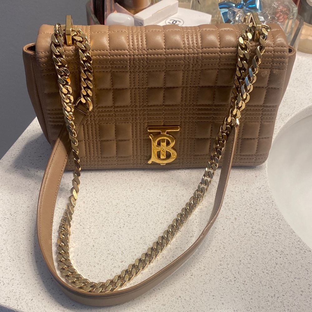 Tan Quilted Leather Chain Shoulder Bag